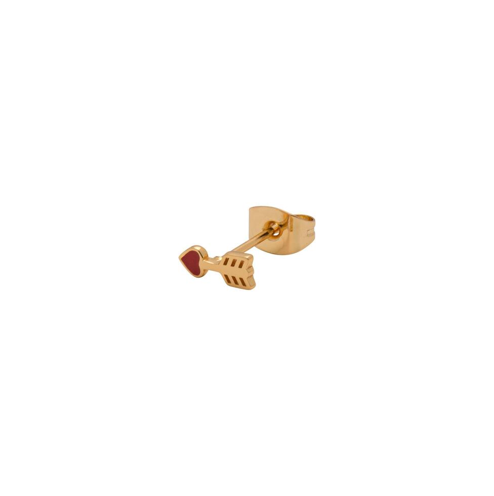 Golden stud earring featuring a heart tipped arrow valentine jewelry photo