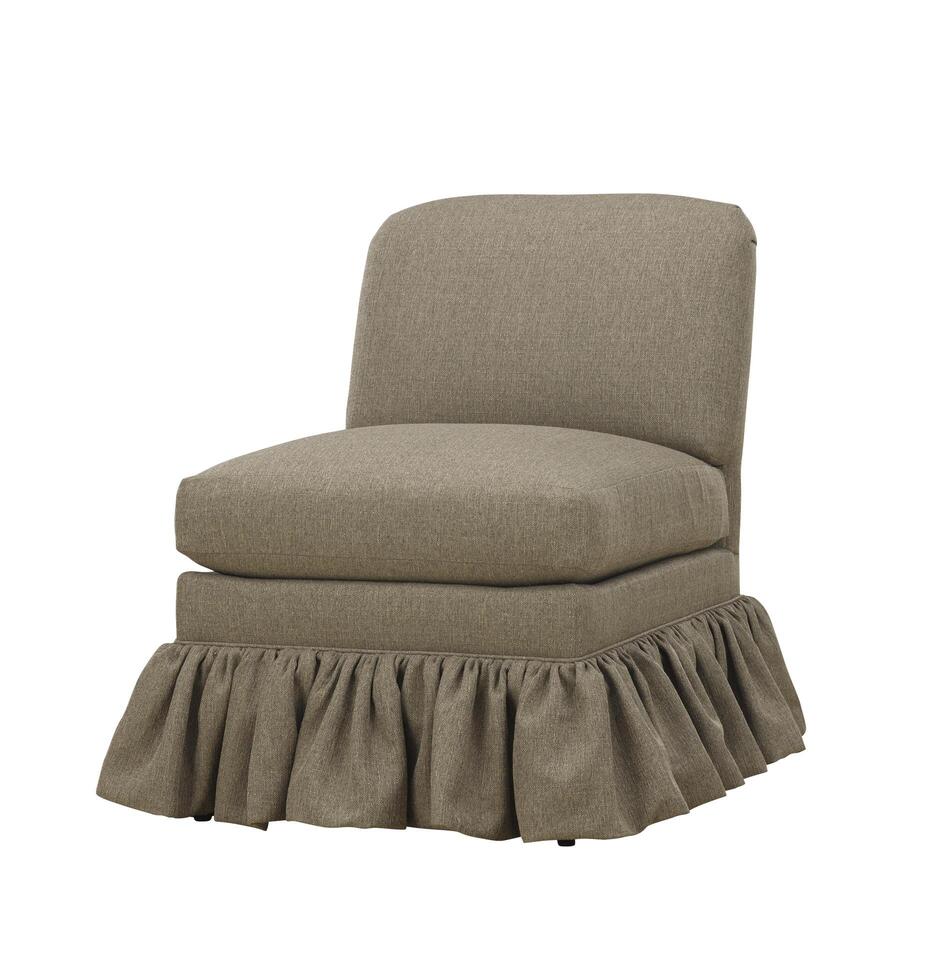 Stylish linen armless chair with ruffled skirt isolated on white background photo