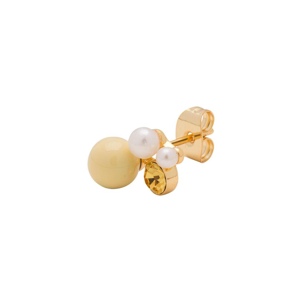 Elegant gold earring with pearls and yellow gemstone isolated photo