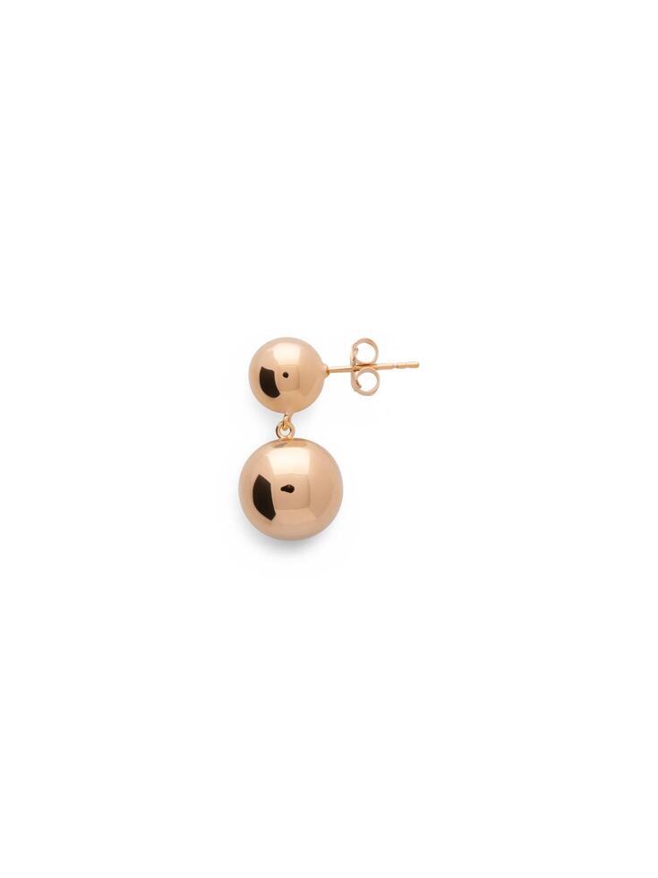 Elegant golden ball drop earrings on a clean white studio background showcase photo
