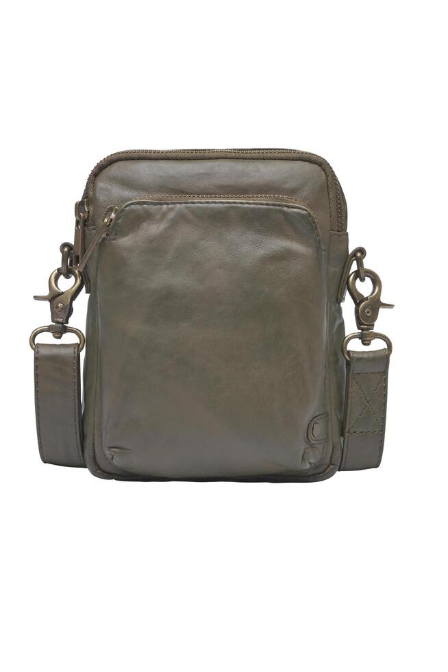 Olive green leather messenger bag small crossbody bag for daily essentials and travel photo