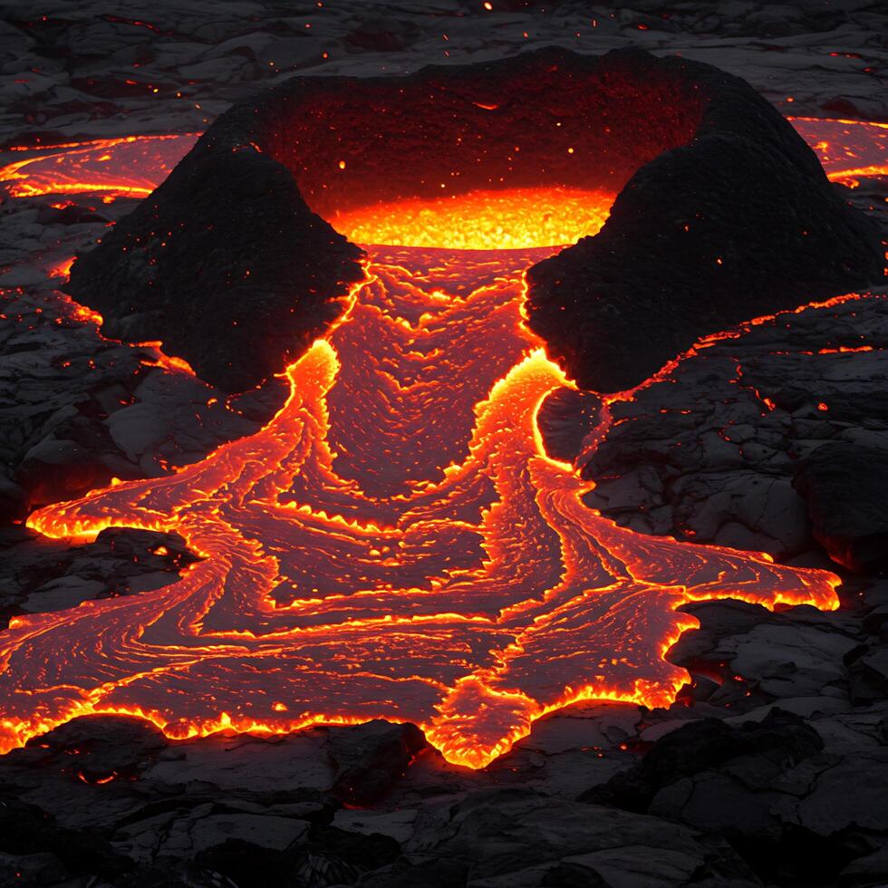 A lava flow is flowing into a large hole photo