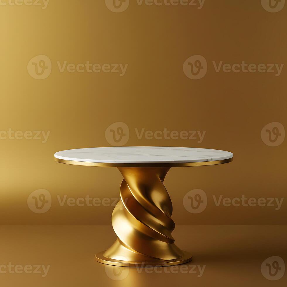 Elegant Gold Twisted Table with Marble Top, Luxurious Design for Display and Interior Decor. photo