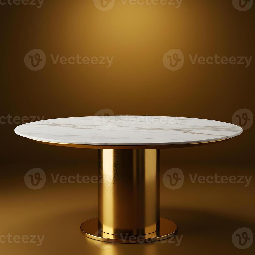 A round marble table with a gold base photo