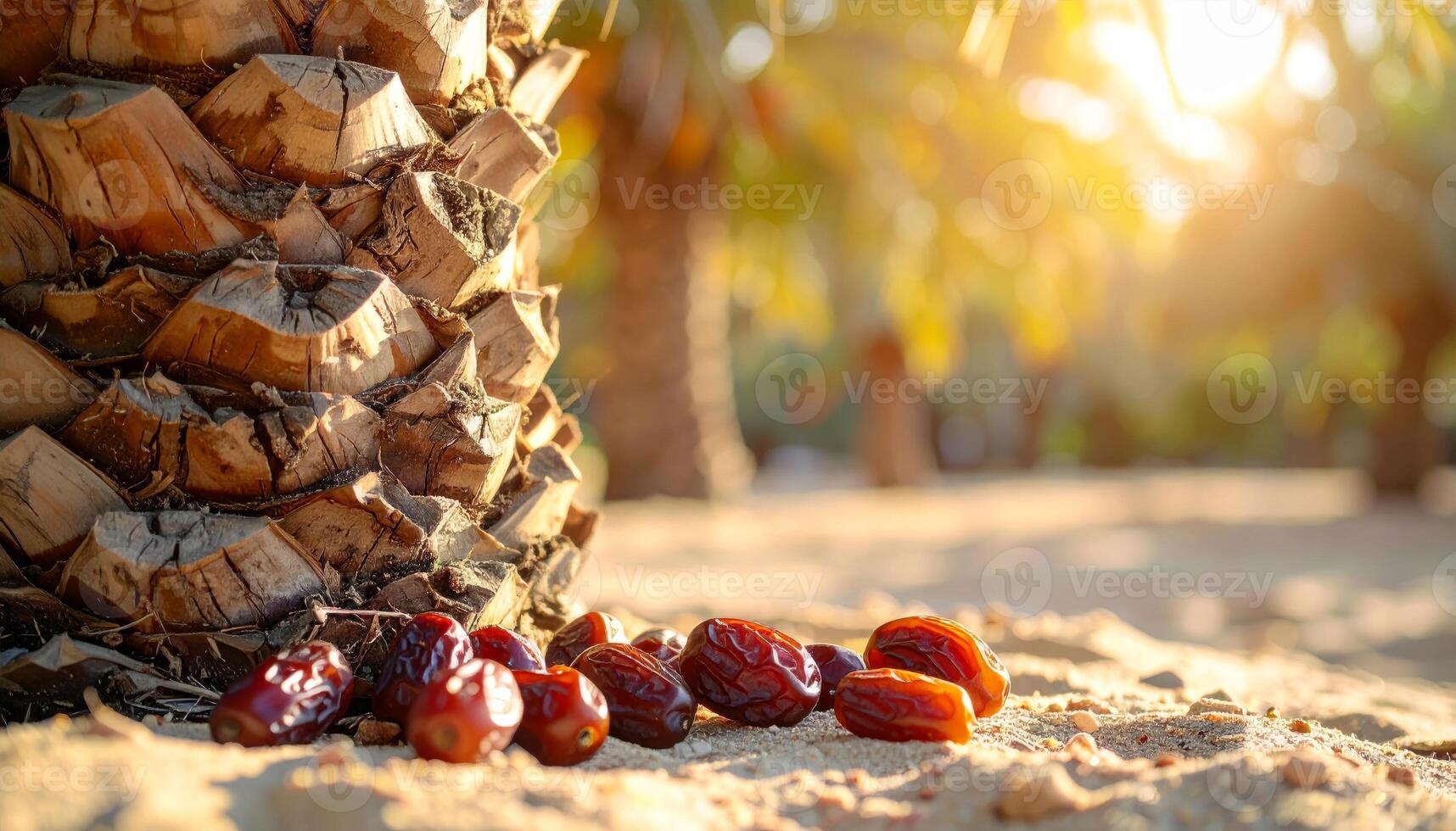 Ripe Red Dates at the Base of a Palm Tree photo