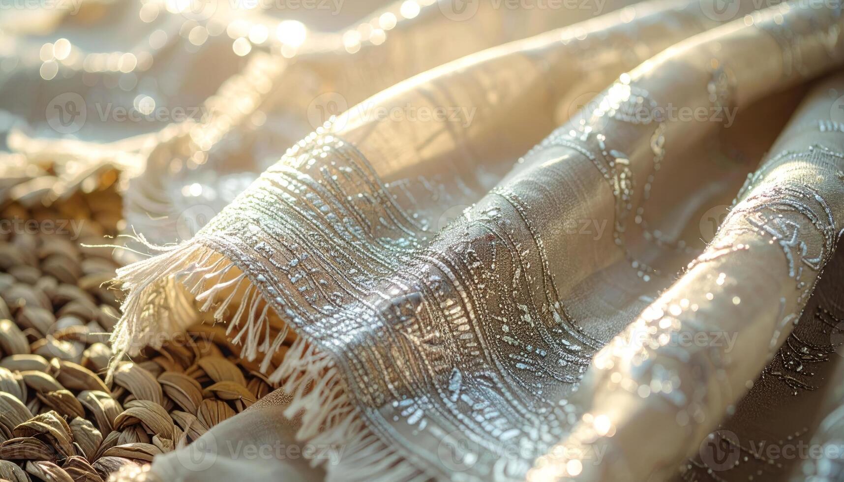 Beige Fabric Draped with Subtle Pattern in Sunlight photo