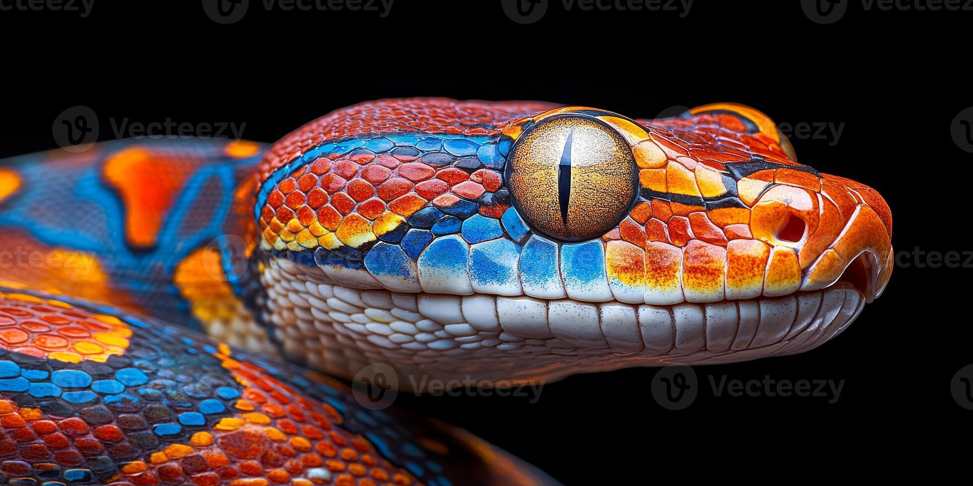 A snake with colorful markings on its head photo