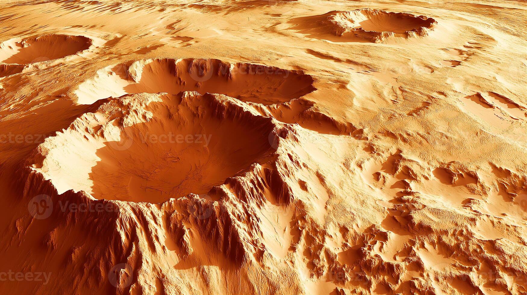 Mars landscape. Mars planet terrain. Landscape on planet Mars, scenic desert scene on the red planet. Mars exploration photo