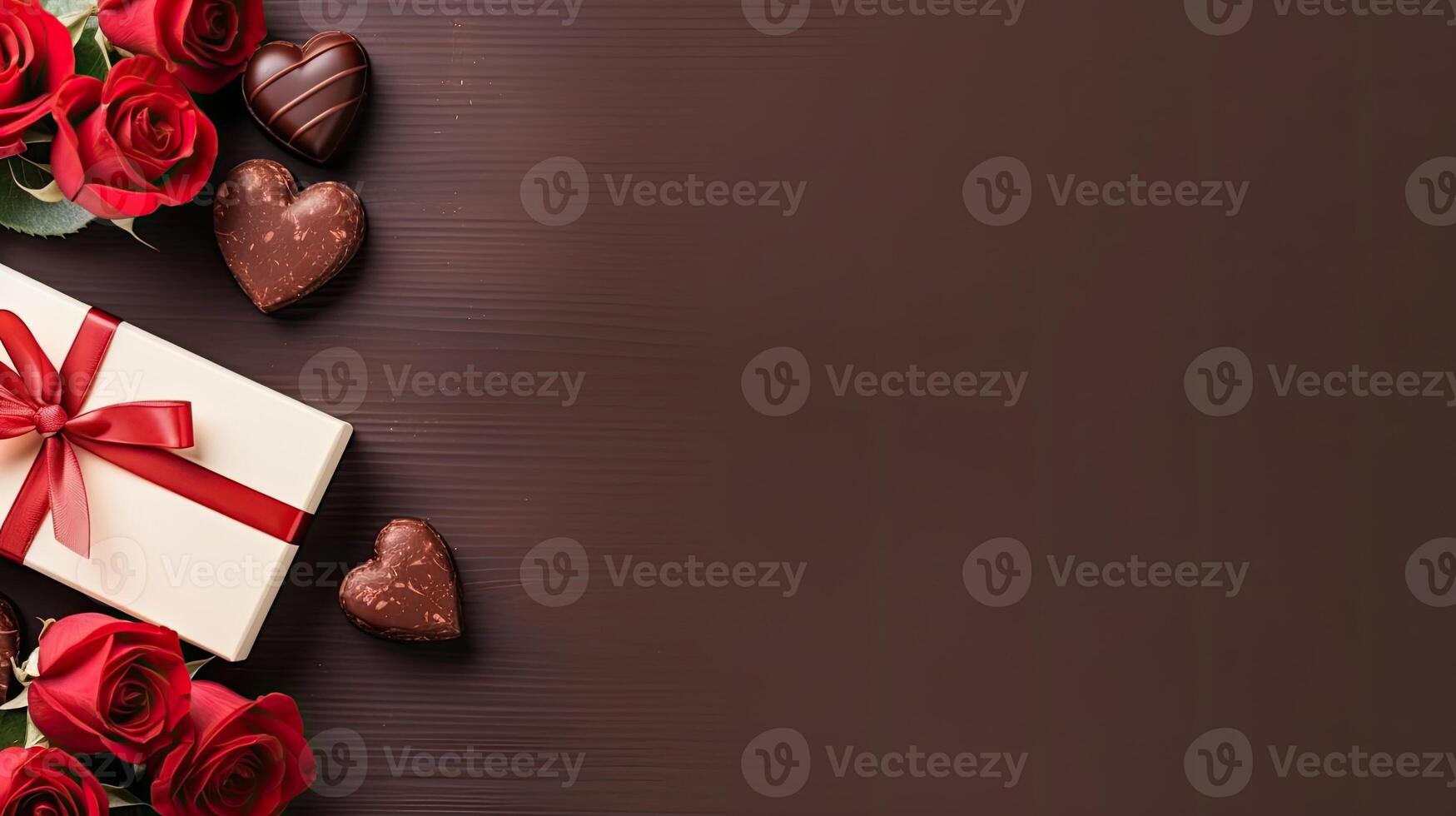 Valentine's day background with red roses and chocolates photo