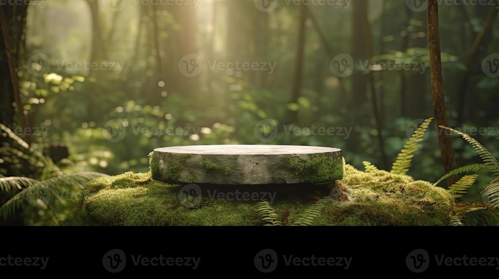 A stone table in the middle of a forest photo