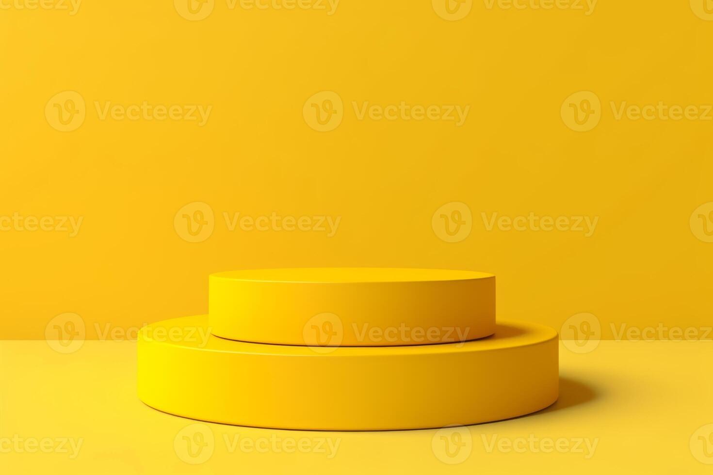 Simple image of double yellow circular platform against a solid yellow background suitable for product display. Isolated on yellow background. photo