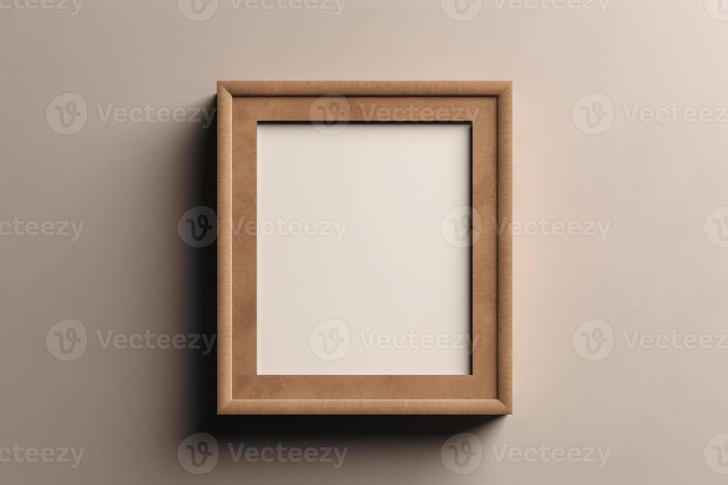 Realistic thin photo frame mockup. Simple, clean portrait large a3, a4 wooden frame mock-up isolated on brown background. Modern, minimal poster template. Vertical brown picture frame.