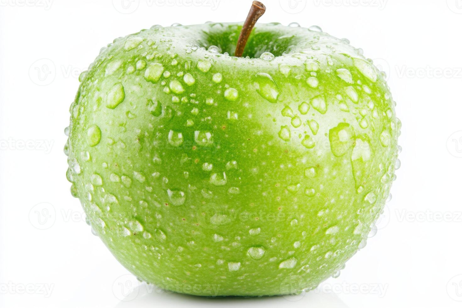 green apple with water droplets on white background photo