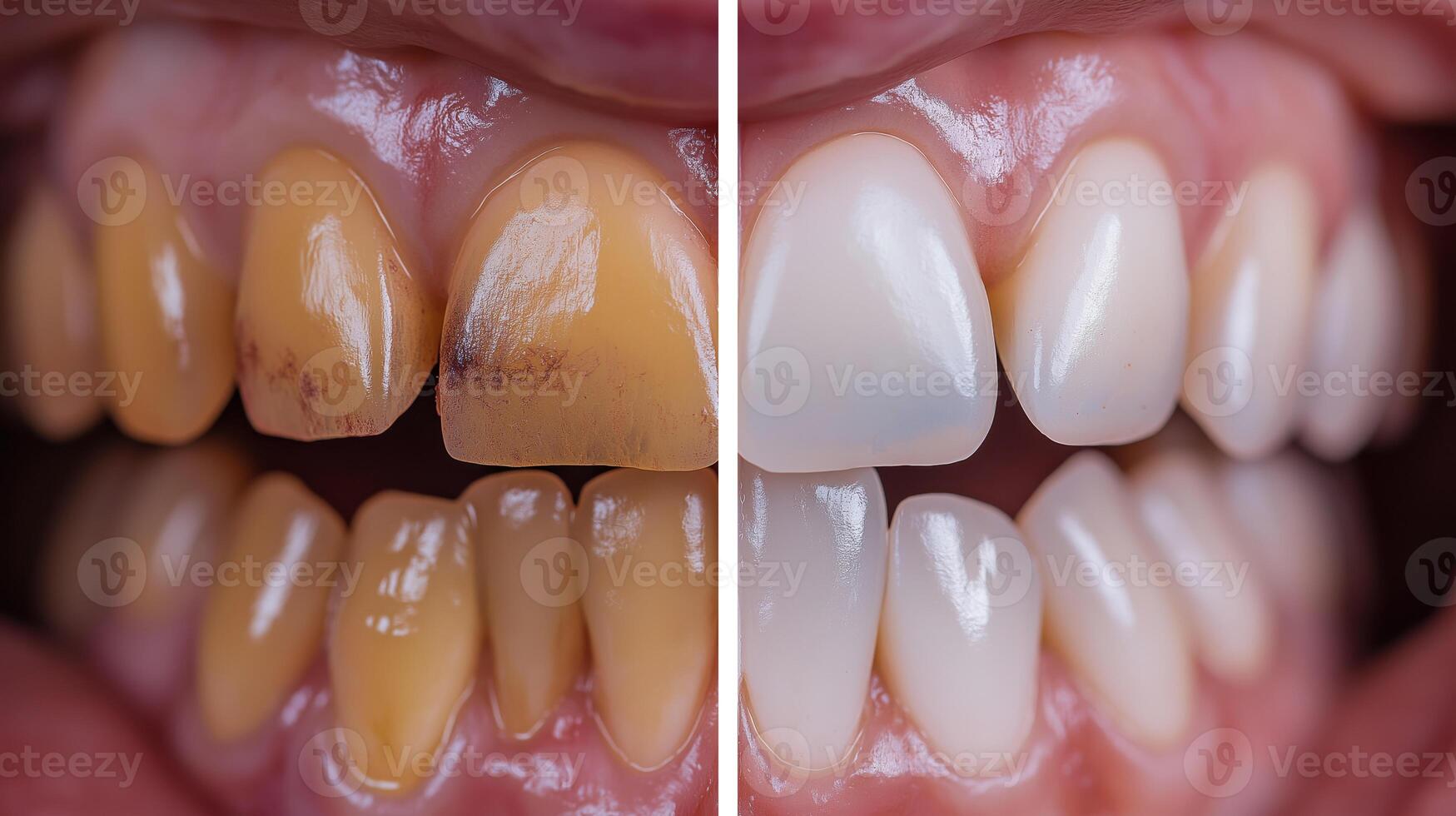 Ultrasonic teeth cleaning showing before and after results photo