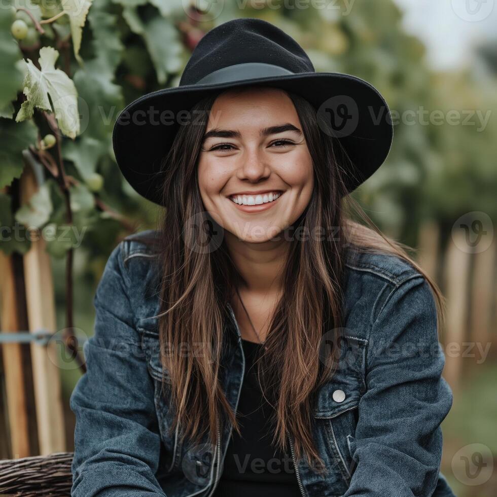 Winemaker smiling in vineyard enjoying a good harvest season photo