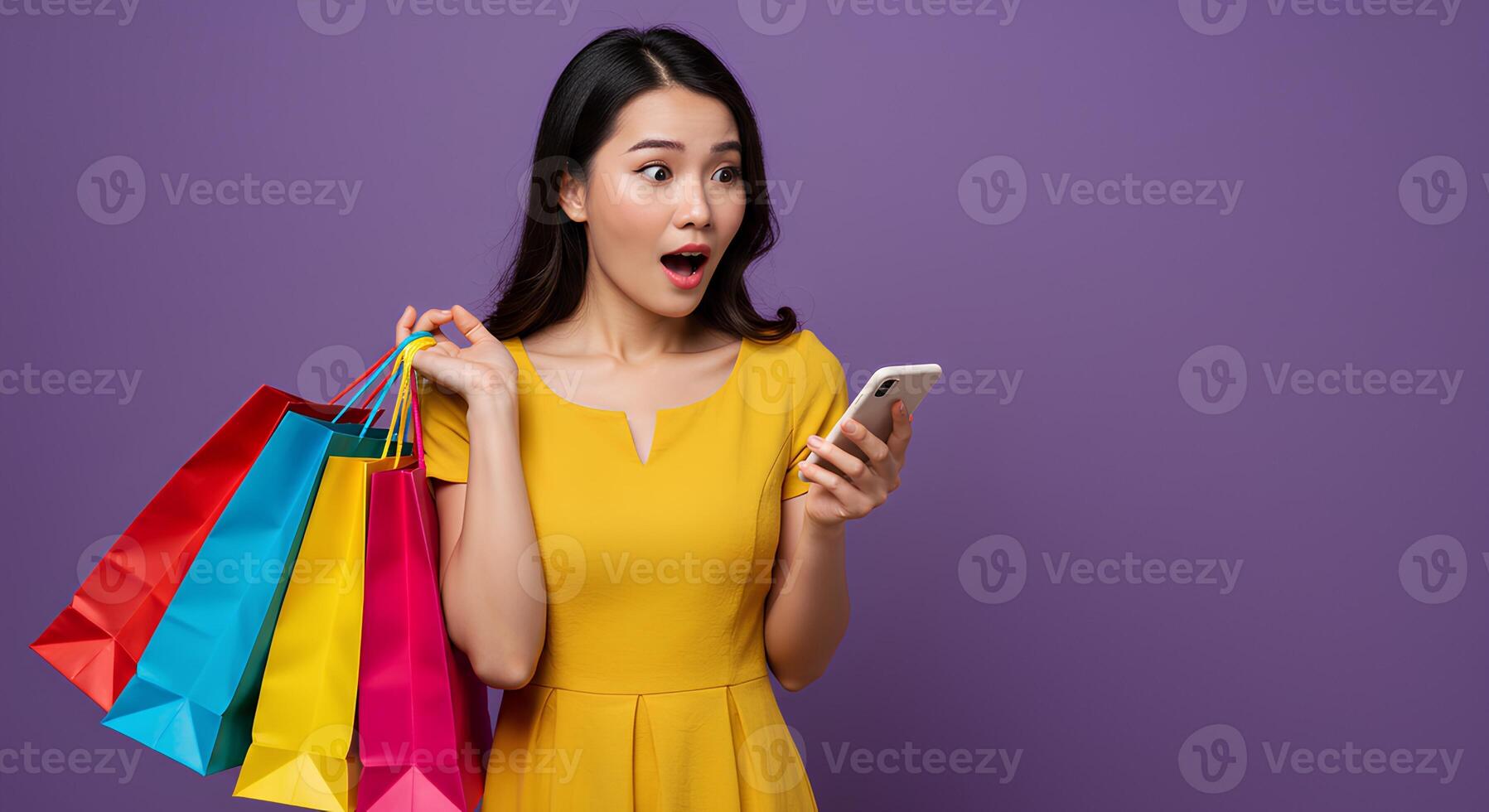 Shopper Checking Mobile After a Purchase photo
