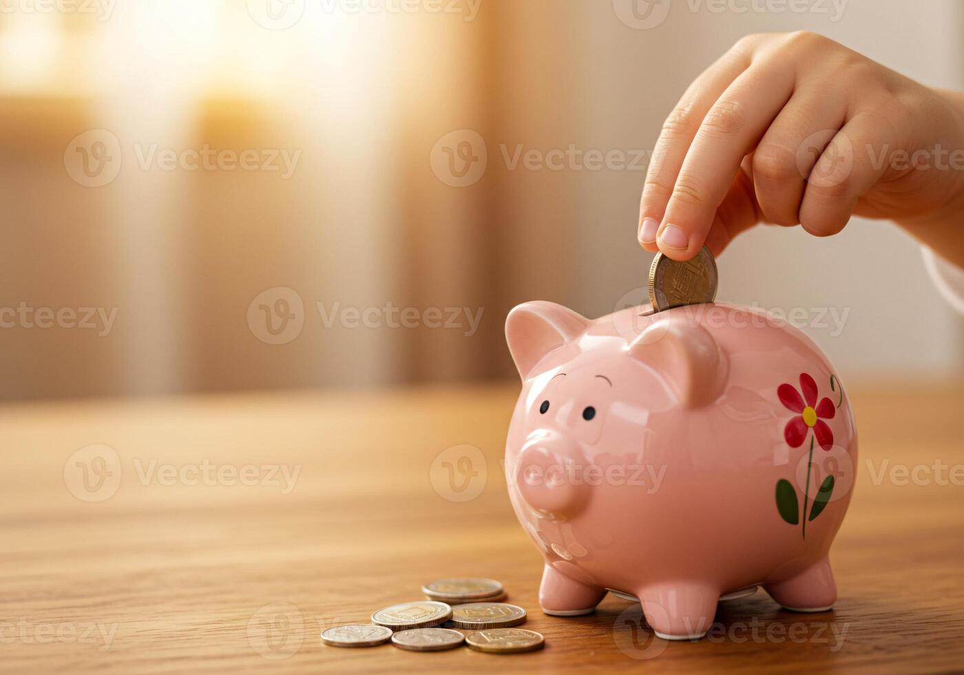 Coin Dropping into Piggy Bank for Wealth Management photo