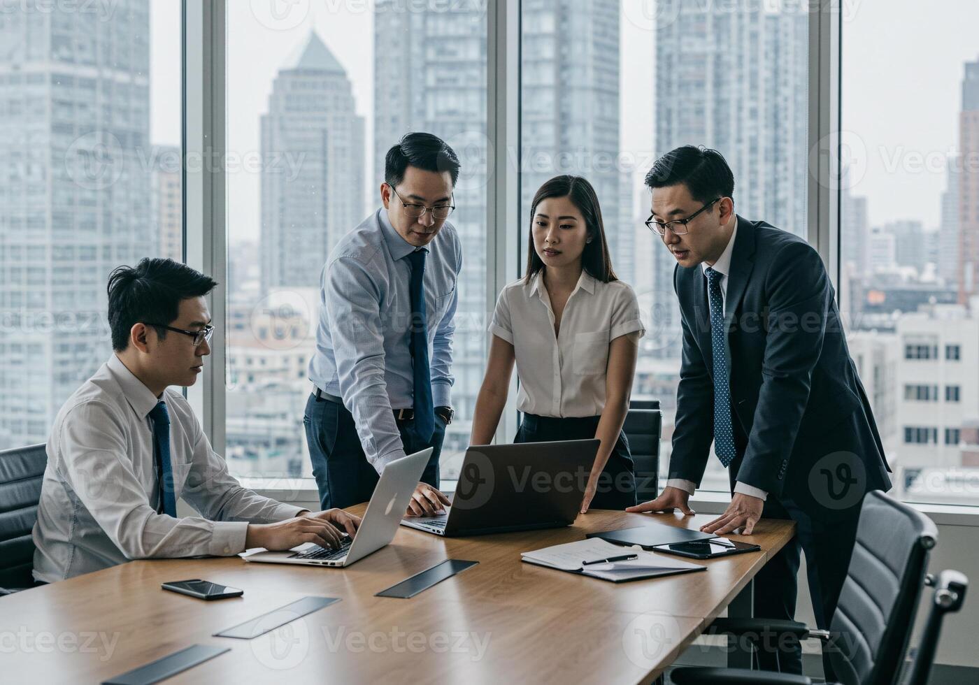 Team of business executives discussing growth strategies photo