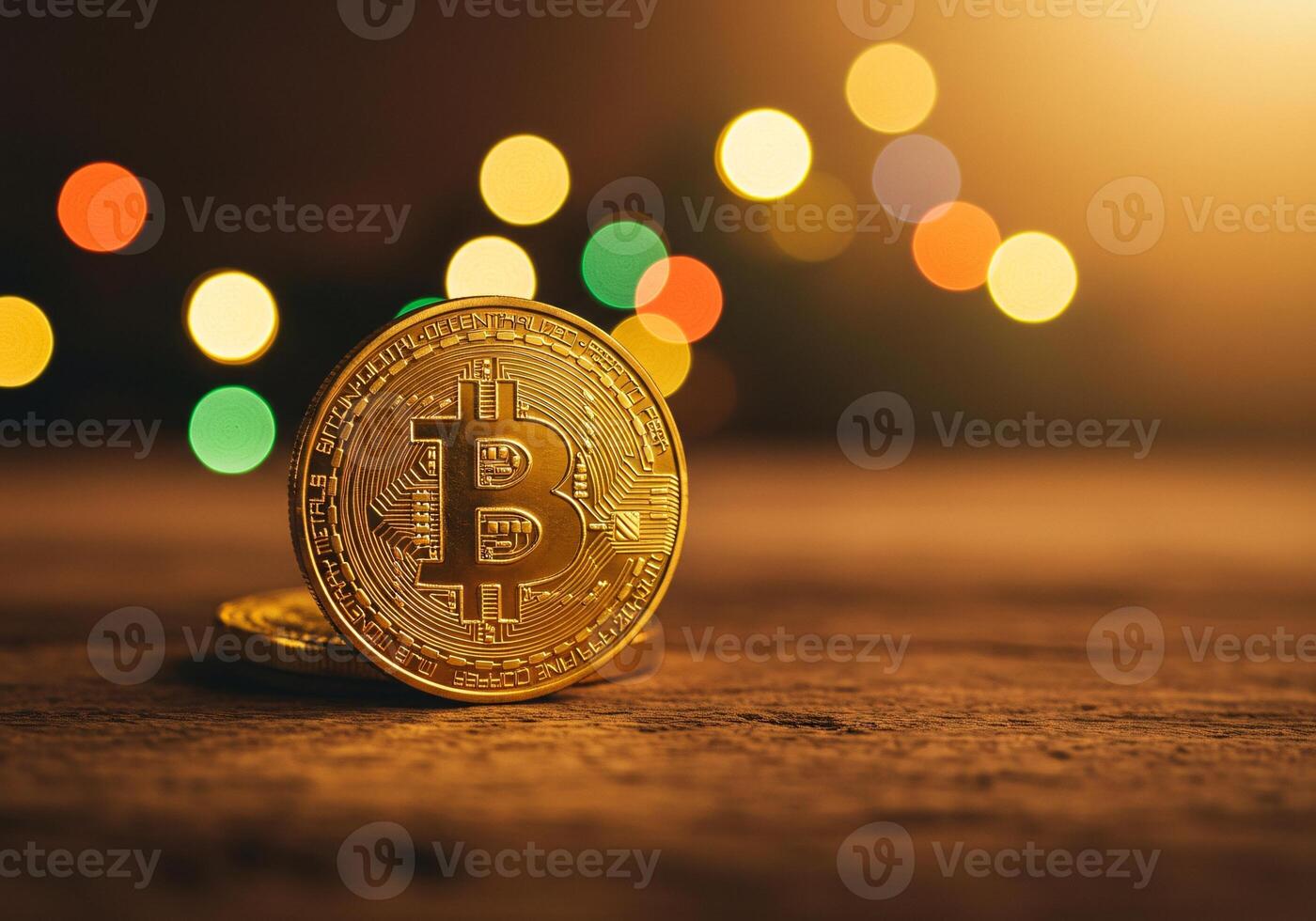 Close up of Bitcoin Held Against Financial Chart photo