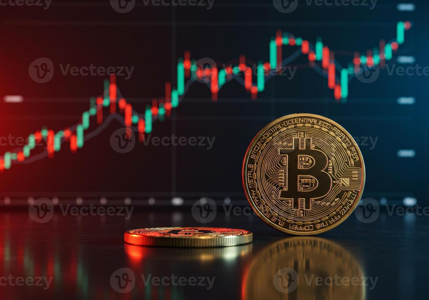 Bitcoin with Stock Market Graph Background photo
