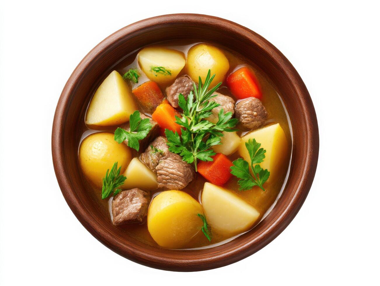 A bowl of stew with potatoes and meat photo