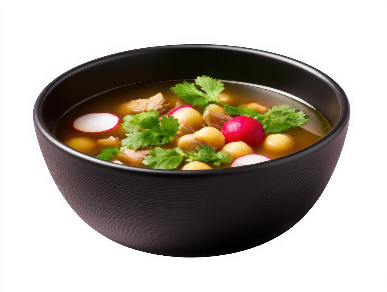 A bowl of soup with radishes and chickpeas photo