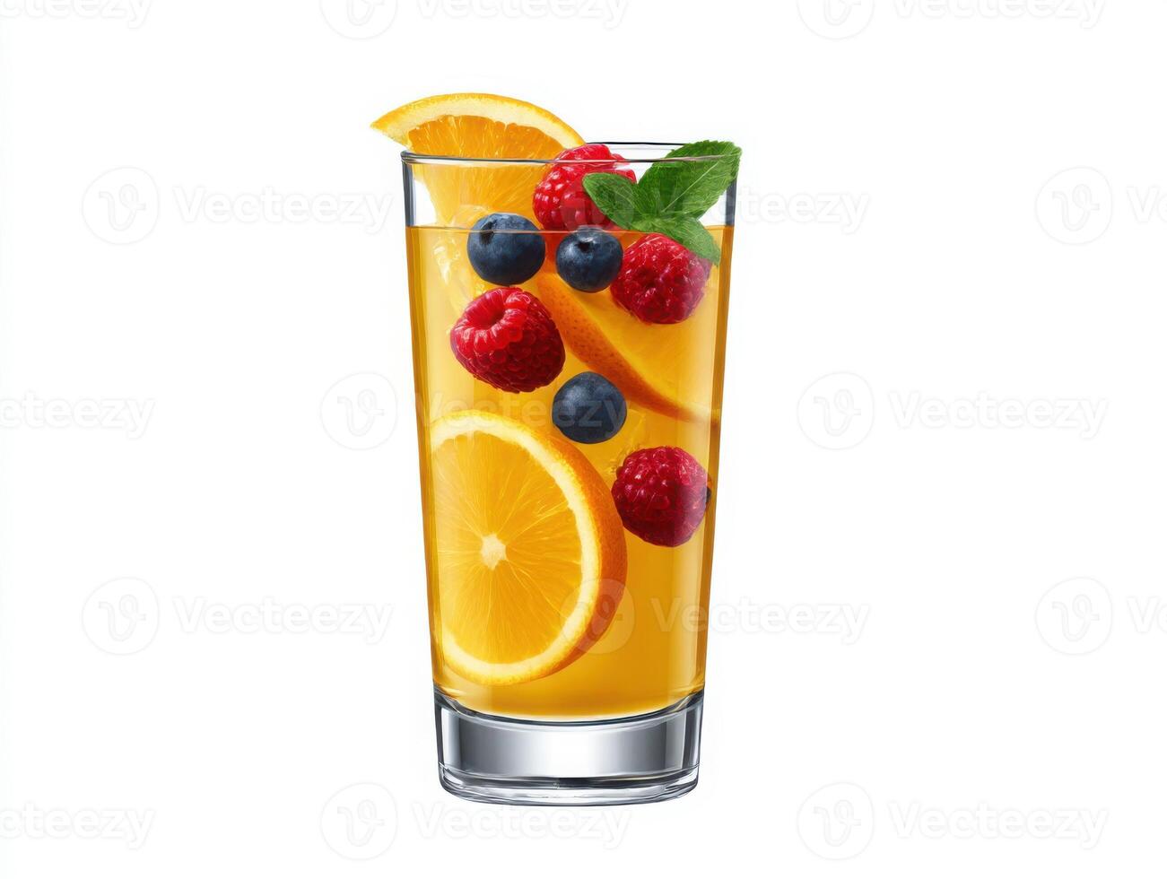 Orange juice with berries and mint photo