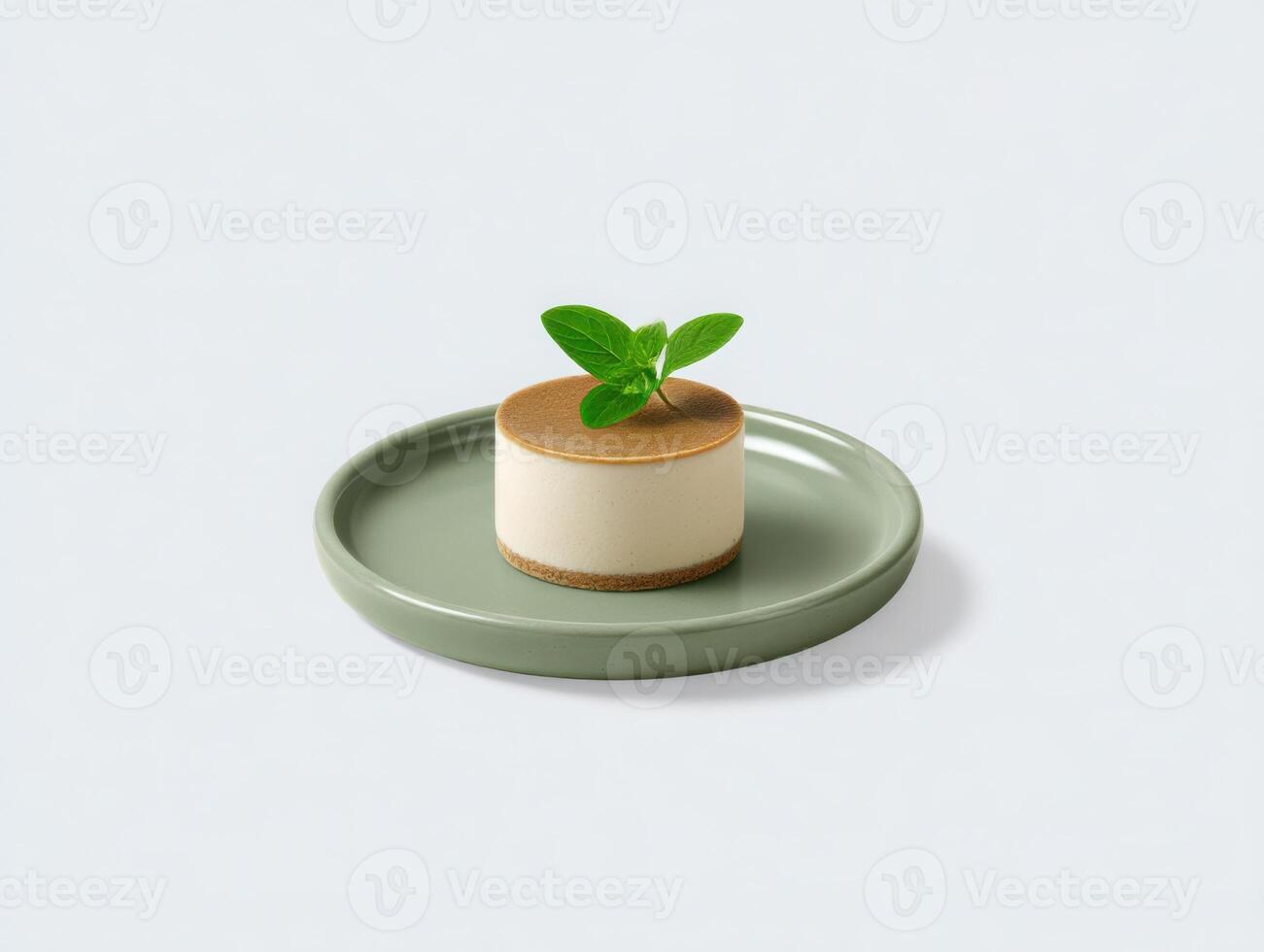 A dessert on a green plate with a leaf photo