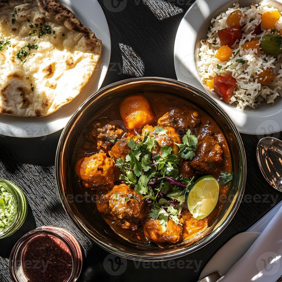 A table topped with bowls of food and plates of food photo
