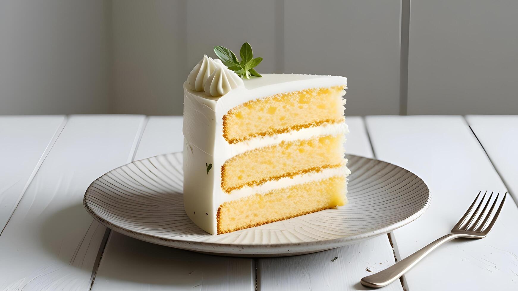 a slice of cake on a plate with a fork photo