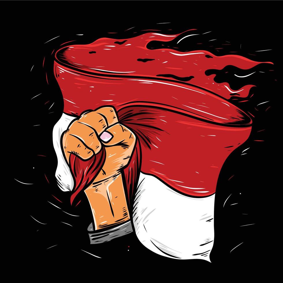 The spirit of waving the Indonesian red and white flag vector