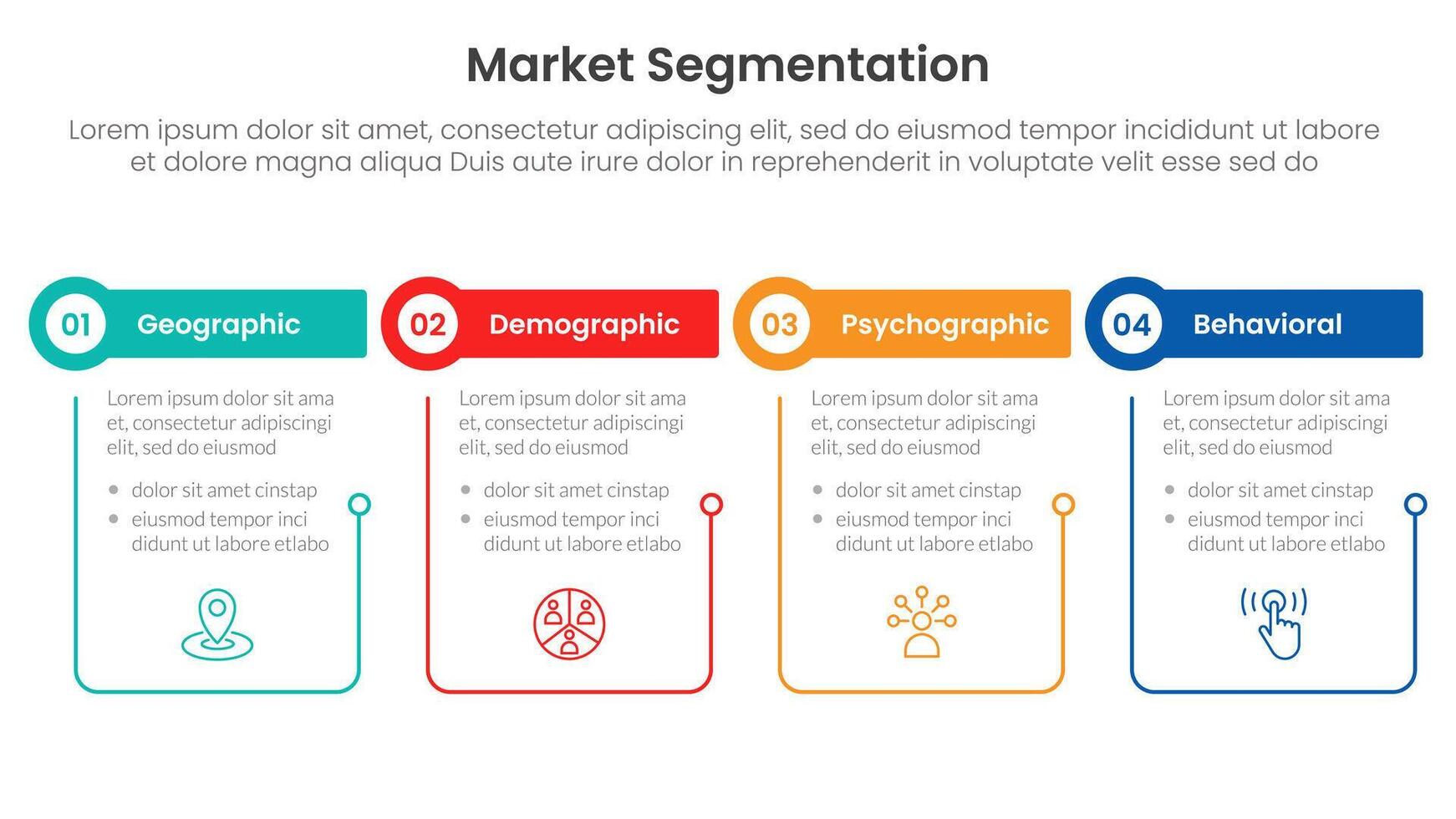 market segmentation framework analysis infographic 4 point stage template with outline table and circle header for slide presentation vector