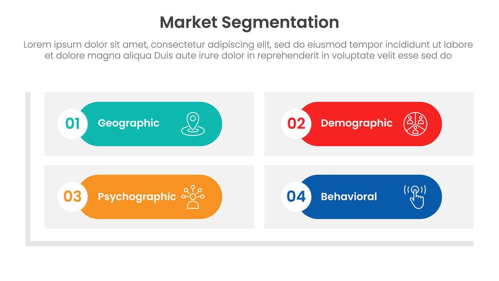 market segmentation framework analysis infographic 4 point stage template with round rectangle matrix shape base for slide presentation vector