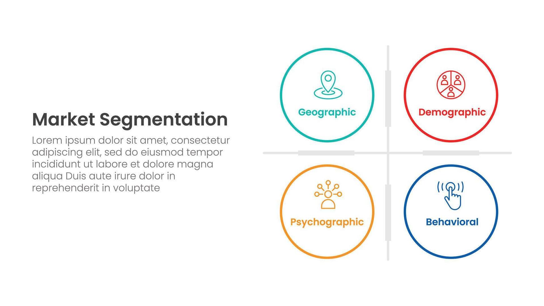 market segmentation framework analysis infographic 4 point stage template with big circle matrix base for slide presentation vector