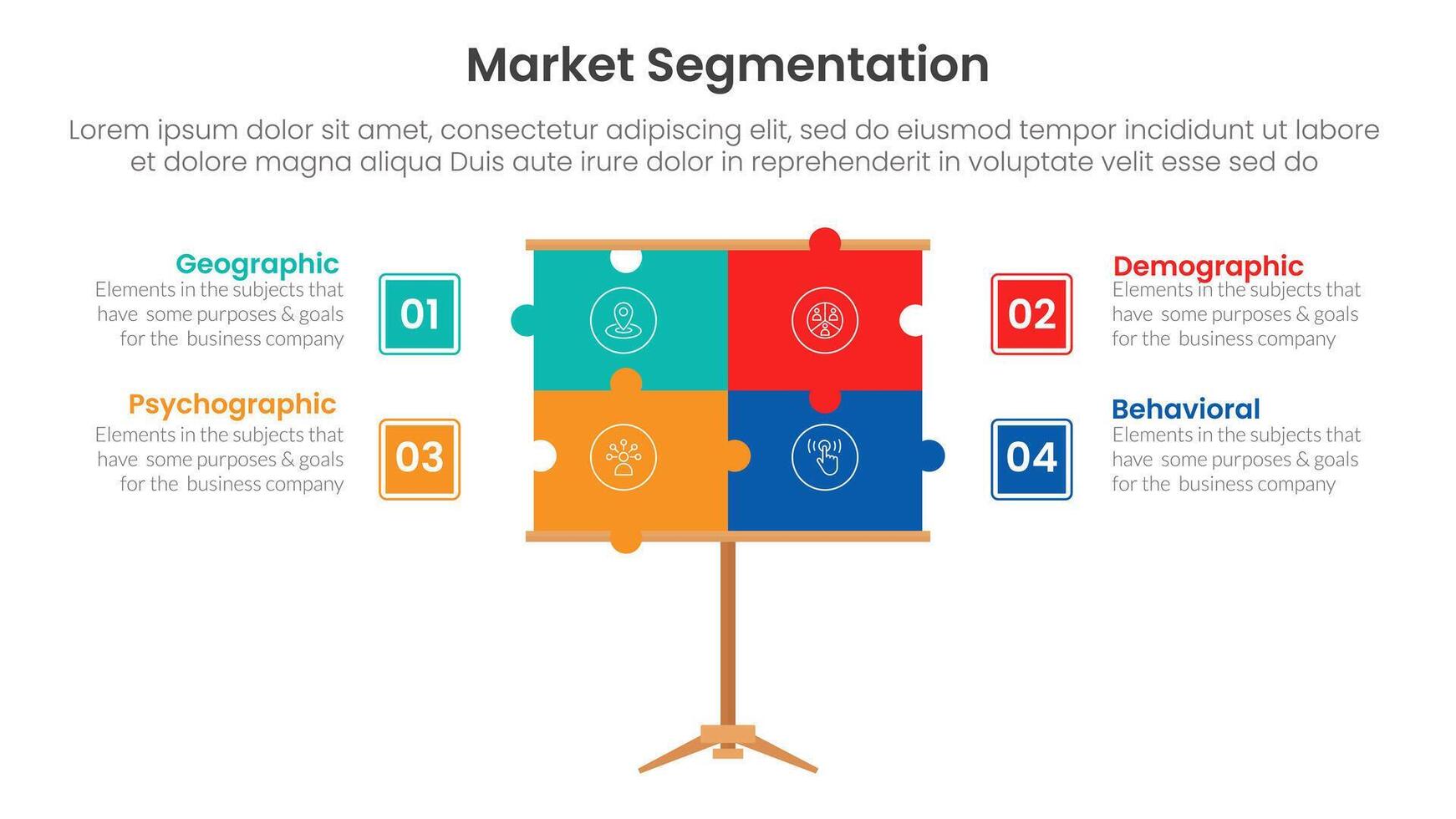 market segmentation framework analysis infographic 4 point stage template with puzzle jigsaw presentation board for slide presentation vector