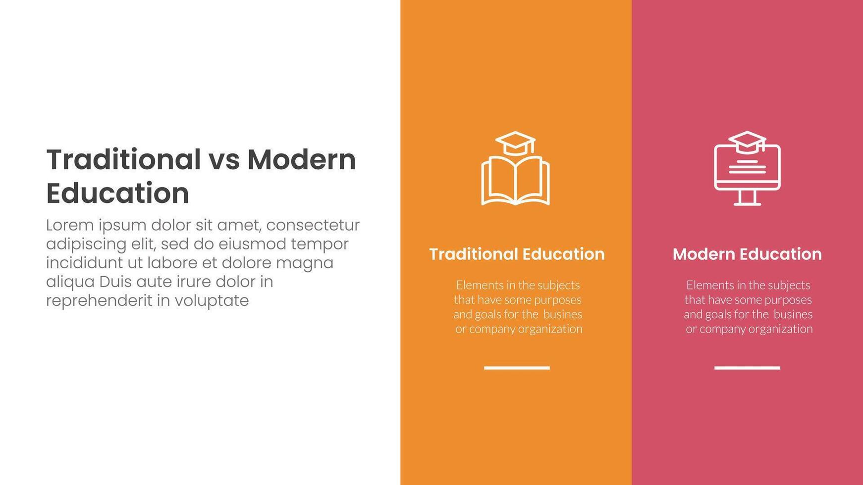 traditional vs modern education comparison concept for infographic template banner with big column banner on right layout with two point list information vector