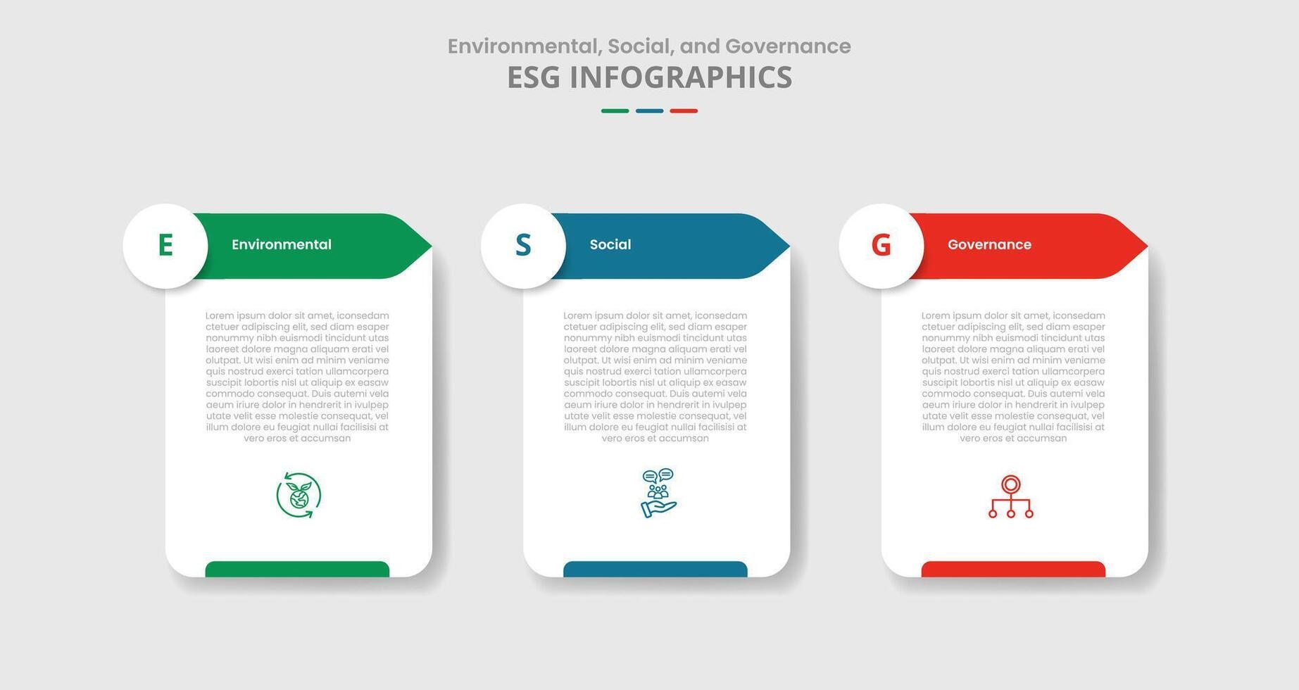 ESG sustainability concept for infographic with drop shadow style with table box container with circle and arrow direction with 3 point list information vector