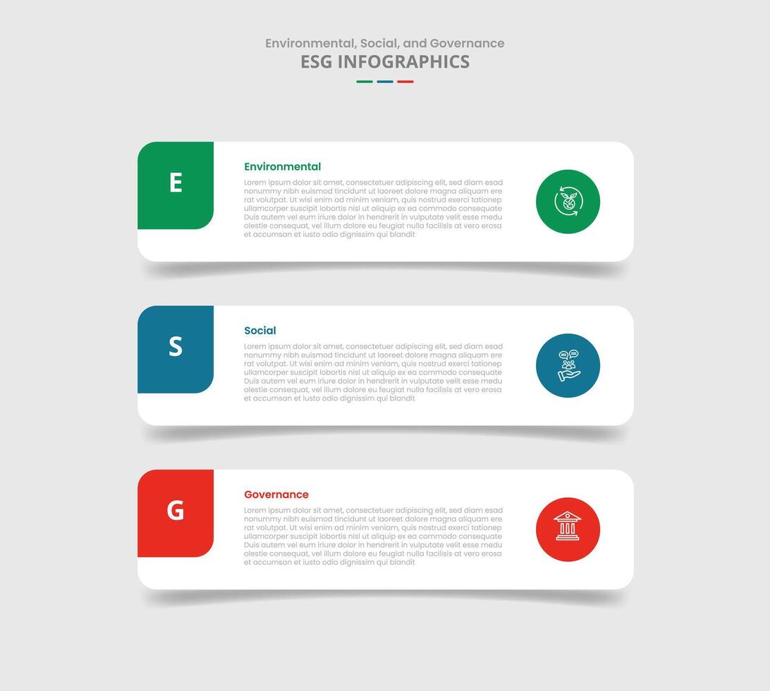 ESG sustainability concept for infographic with drop shadow style with round rectangle box stack position with 3 point list information vector