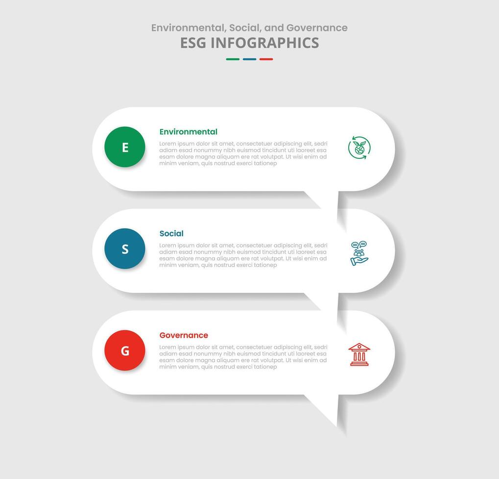 ESG sustainability concept for infographic with drop shadow style with round rectangle discussion commentary box stacked list with 3 point list information vector