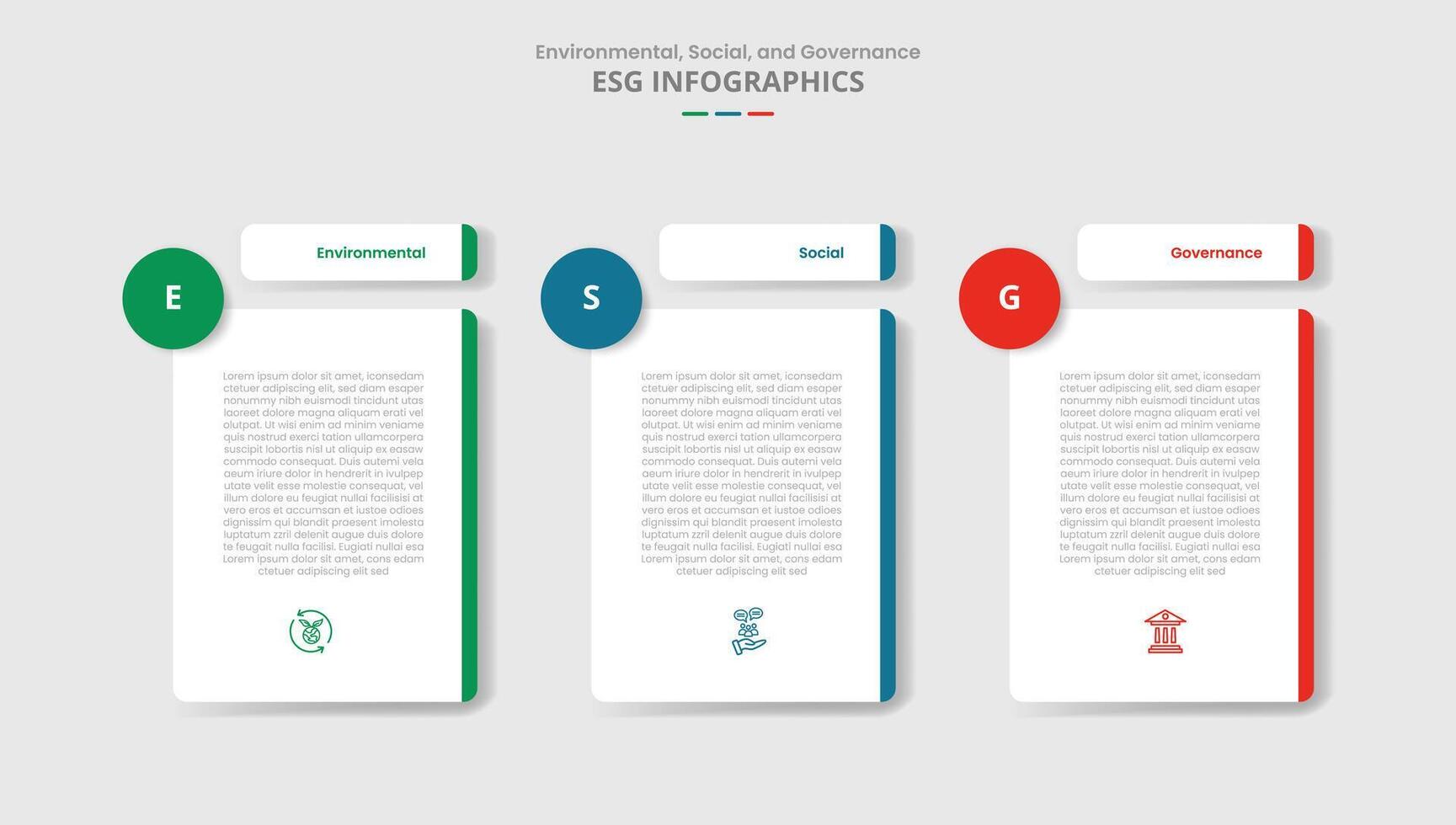 ESG sustainability concept for infographic with drop shadow style with table separated header with circle badge with 3 point list information vector