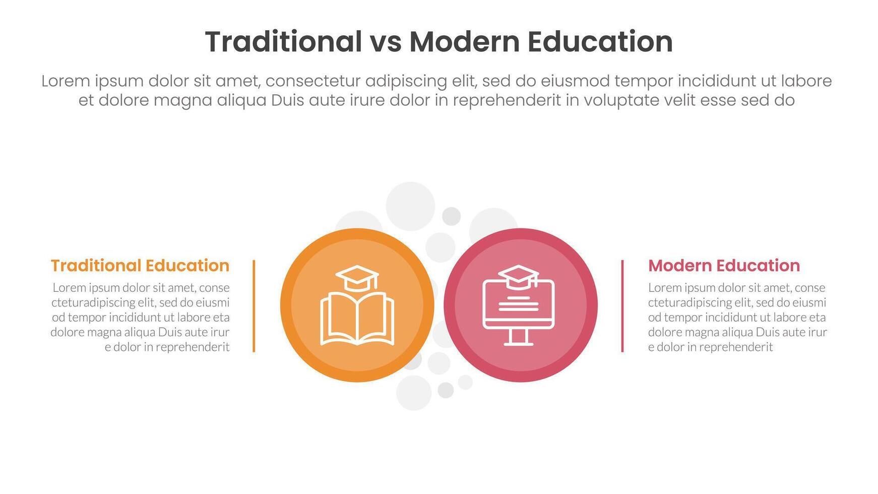 traditional vs modern education comparison concept for infographic template banner with big circle side by side with two point list information vector