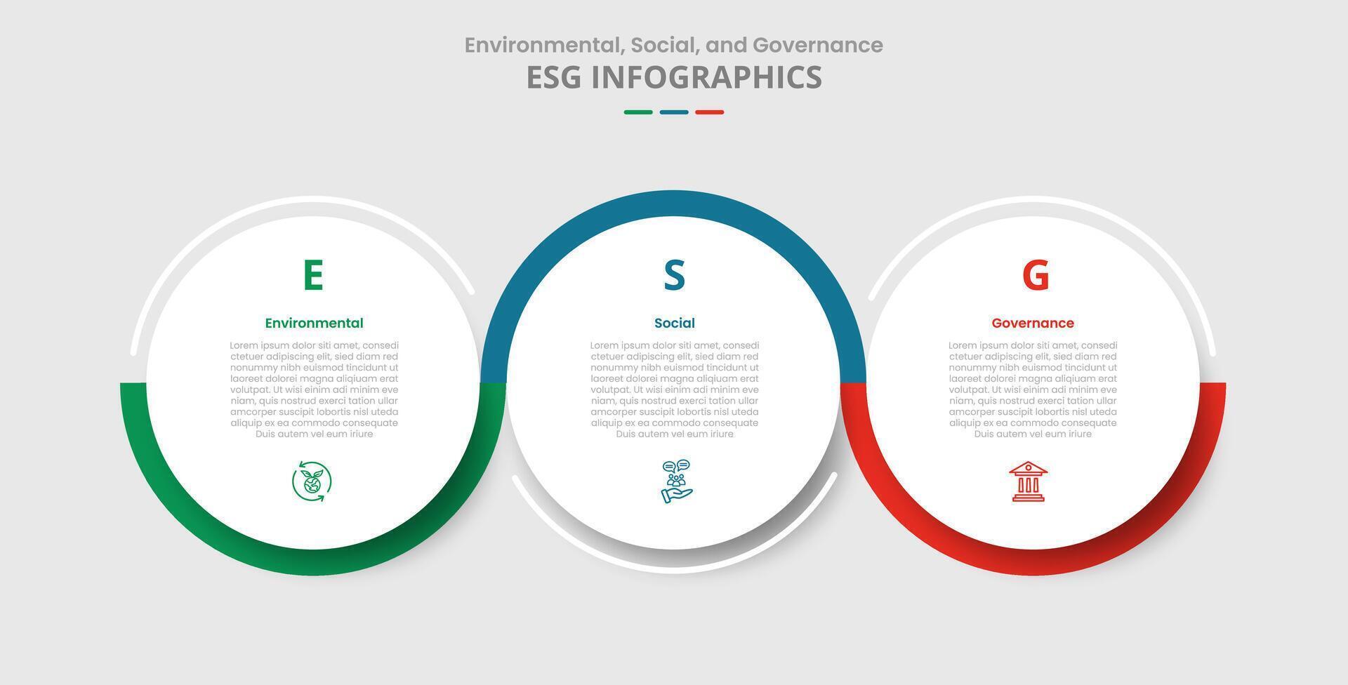 ESG sustainability concept for infographic with drop shadow style with big circle and outline wobble line up and down with 3 point list information vector