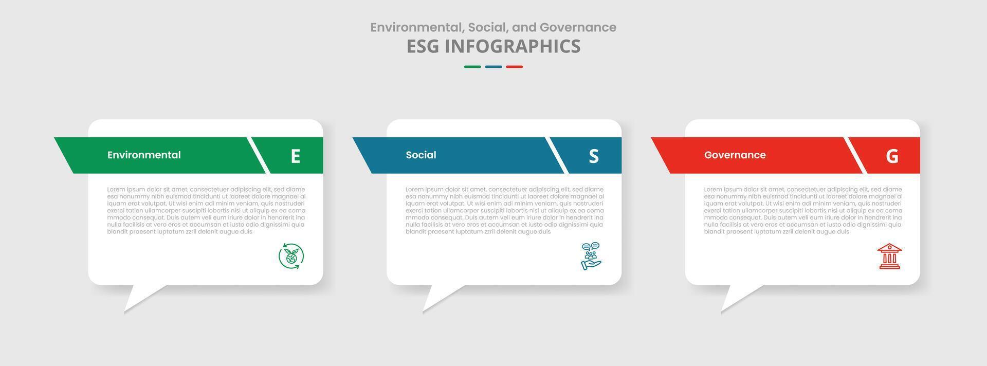 ESG sustainability concept for infographic with drop shadow style with callout discussion box with sharp header with 3 point list information vector