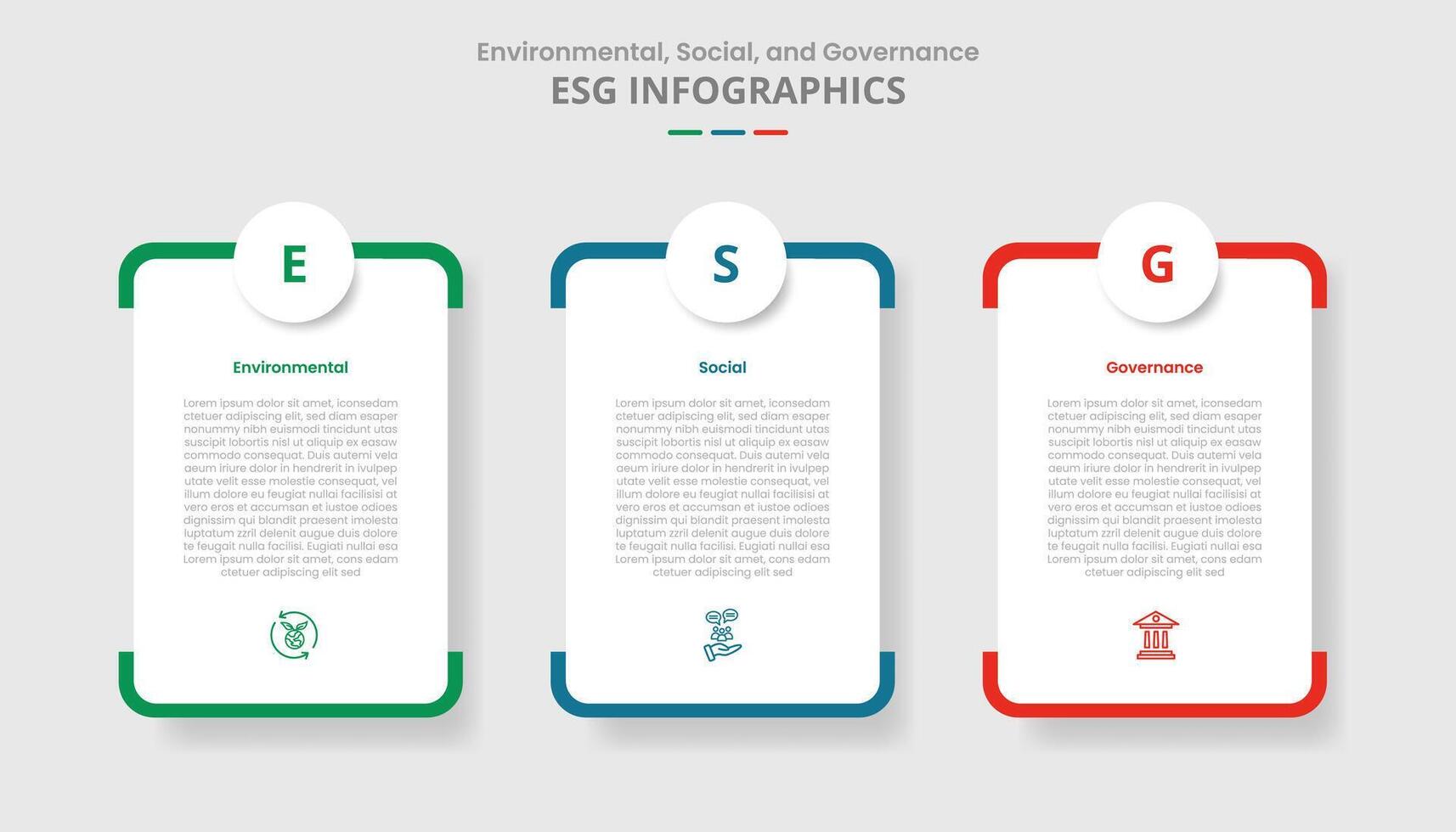 ESG sustainability concept for infographic with drop shadow style with round vertical box with circle badge top with 3 point list information vector