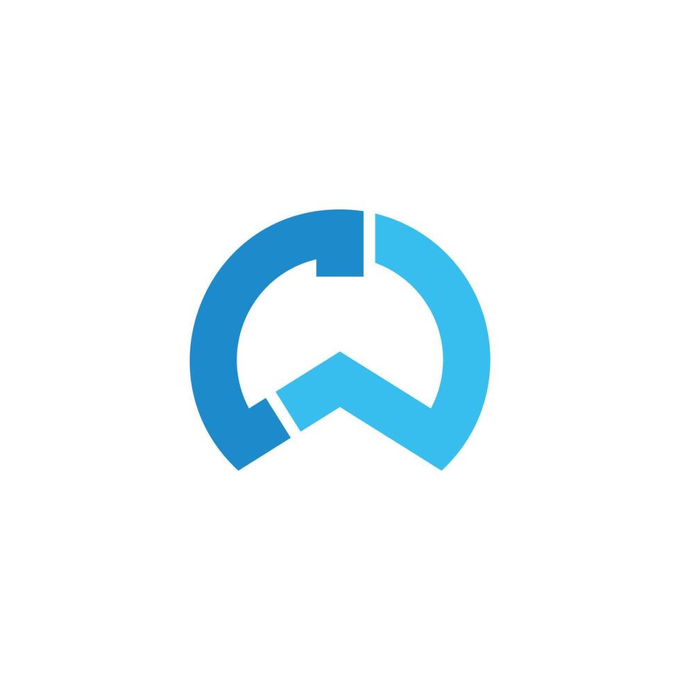 letter cw linked circle blue geometric logo vector