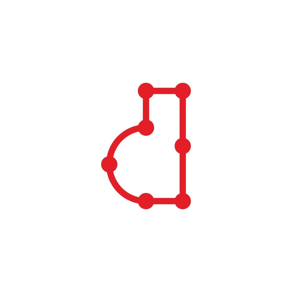 letter d red dots linked lines logo vector