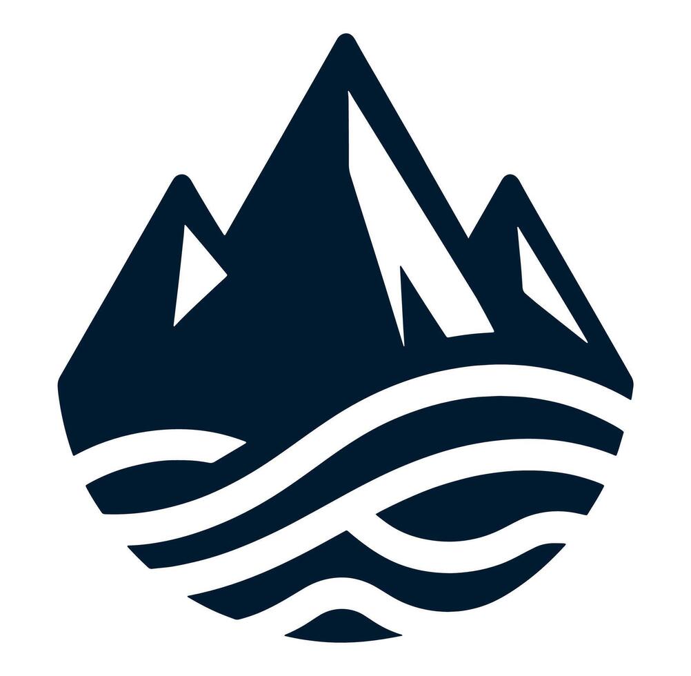 A mountain logo with waves and mountains vector