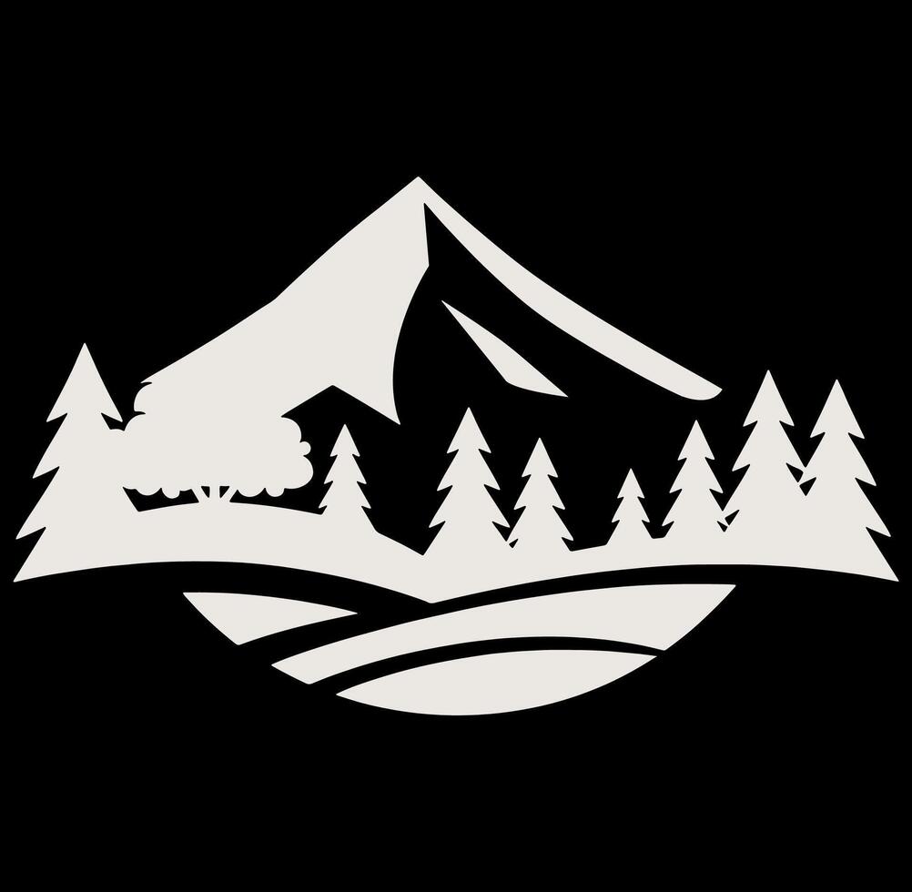 A mountain and trees with a lake in the background vector