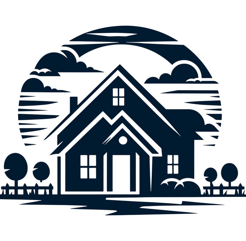 A house with a roof and trees in the background vector