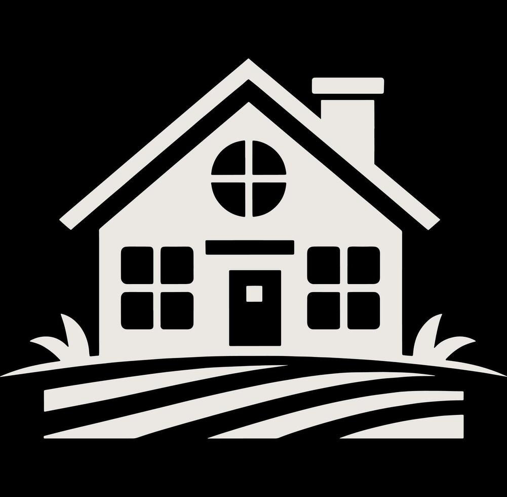 A house icon illustration with a black background vector